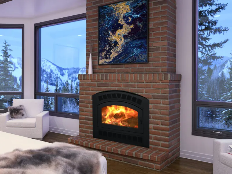 Kozy Heat Albany wood-burning fireplace in a modern living room